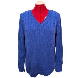 100% cotton Blue Cable Knit V-Neck Sweater